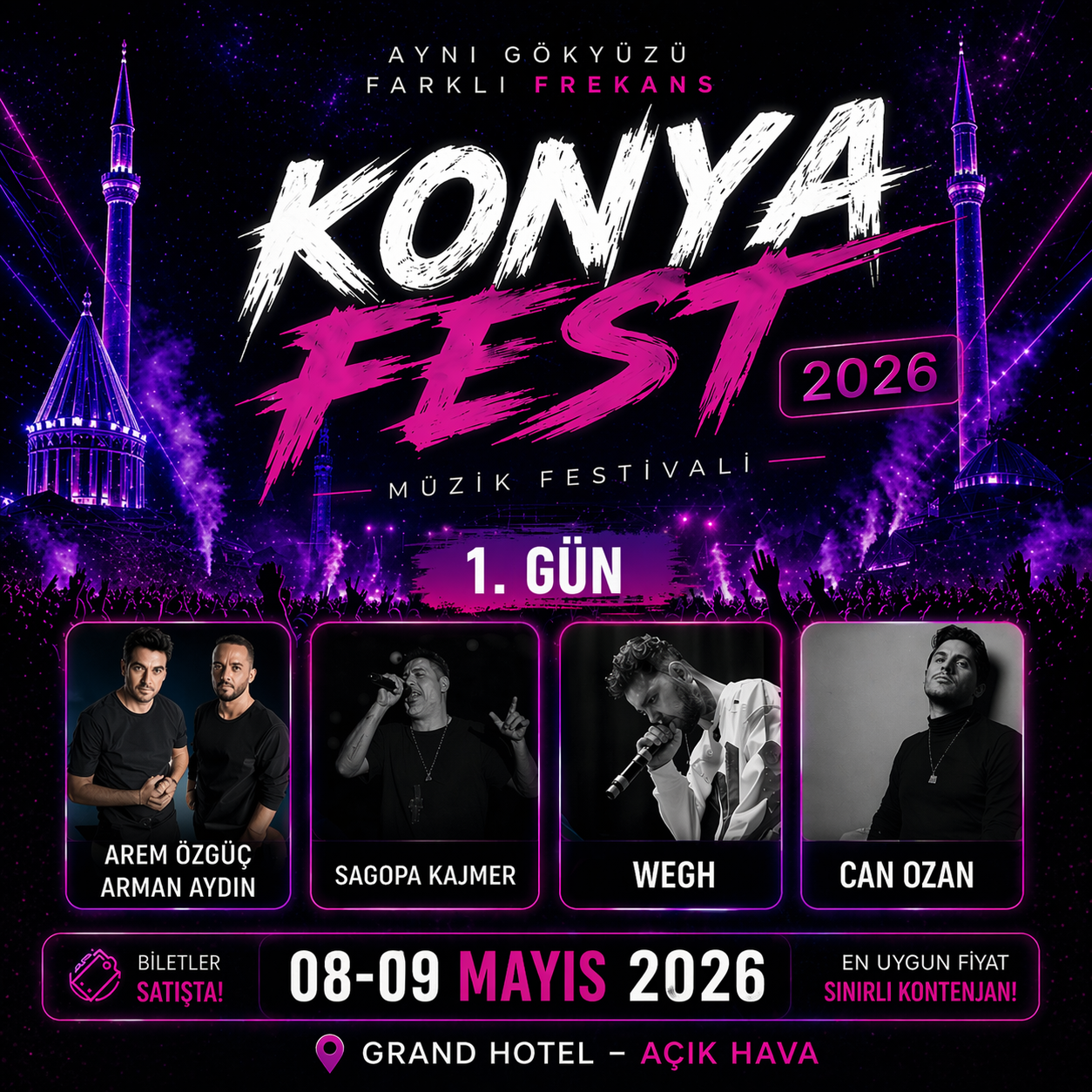 Konya Fest 2026 – 1. Gün Bilet (08 Mayıs) 🎟️